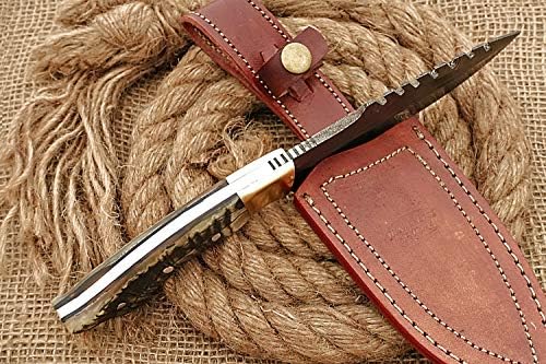 HUNTEX Benzersiz Özel El Yapımı El-Dövme Yeni Tüy Desen Şam Çelik 9.5 İnç Uzun Tam Tang Koç Boynuzu Kolu Jilet Keskin avcılık